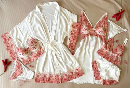 Parure Blanche & Rouge 7 Pièces Satin De Soie – Image 1
