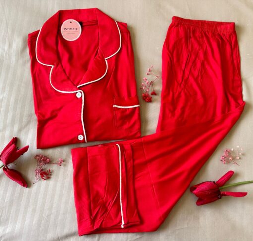 Pyjama Chemise Coton Viscose Doux Rouge Vif – Image 1