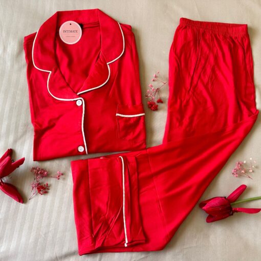 Pyjama Chemise Coton Viscose Doux Rouge Vif