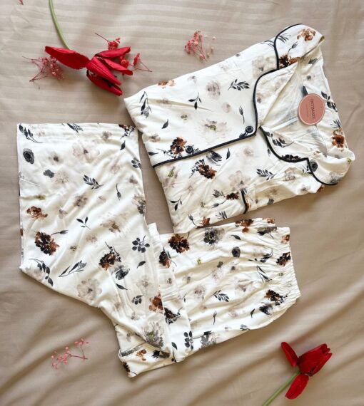 Pyjama Chemise Blanc Imprimé Fleurs – Image 1