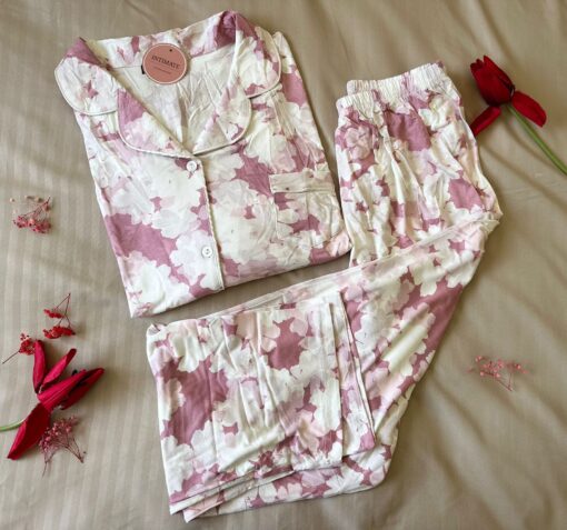 Pyjama Chemise Coton Rose & Blanc – Image 1