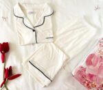 Pyjama Chemise Manches Longues Coton Blanc Sale