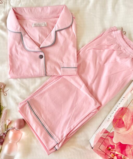 Pyjama Chemise Manches Longues Coton Rose Bébé