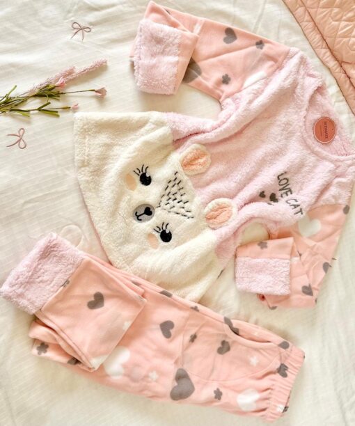 Pyjama Polaire Rose Bébé Love Cat