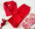 Pyjama Chemise Manches Longues Coton Rouge