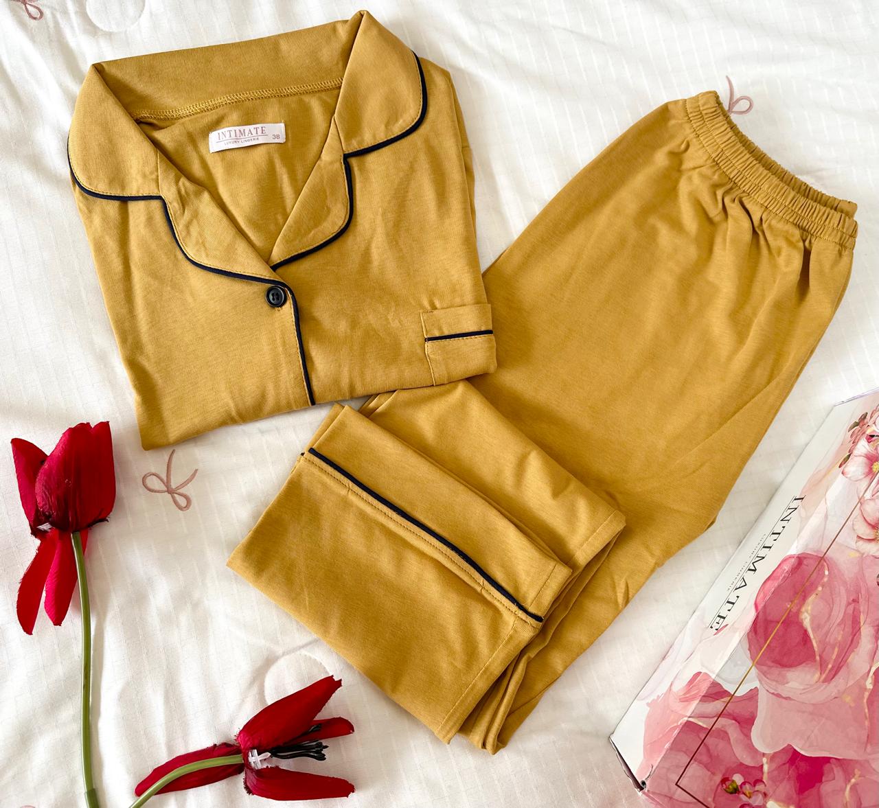 IMG-20250925-WA0029 Pyjama Chemise Manches Longues Coton Jaune Moutarde – Image 1