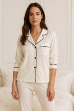 Pyjama Chemise Manches Longues Coton Blanc Sale – Image 3