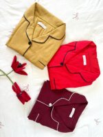 Pyjama Chemise Manches Longues Coton Rouge – Image 2