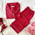Pyjama Chemise Manches Longues Coton Rose Cerise
