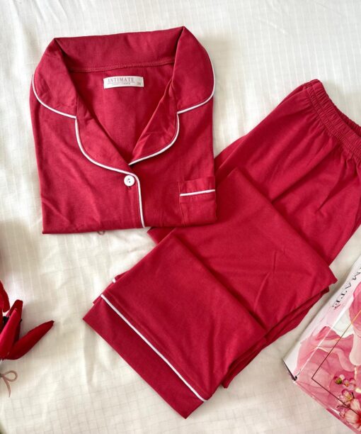 Pyjama Chemise Manches Longues Coton Rose Cerise