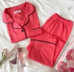 Pyjama Chemise Manches Longues Coton Corail