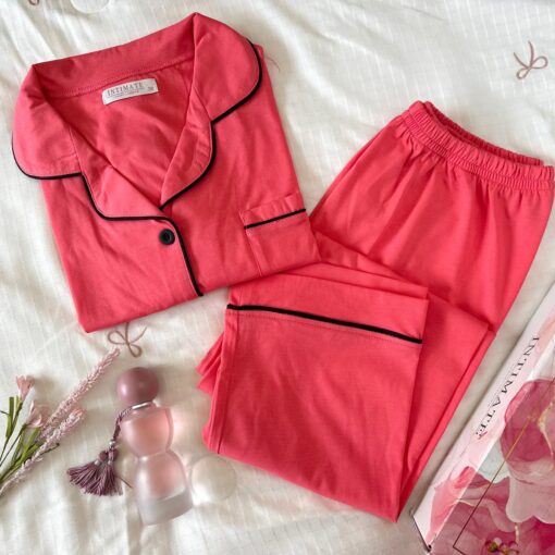 Pyjama Chemise Manches Longues Coton Corail