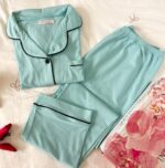 Pyjama Chemise Manches Longues Coton Vert Doux