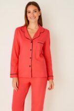 Pyjama Chemise Manches Longues Coton Corail – Image 2