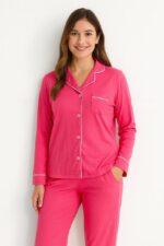 Pyjama Chemise Manches Longues Coton Rose – Image 3