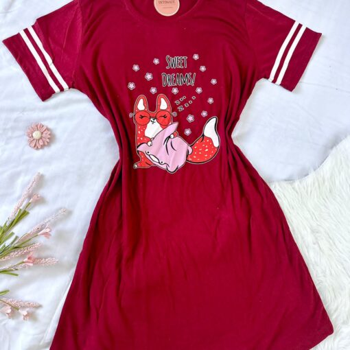 Pyjama Robe Demi Manches Coton Rouge