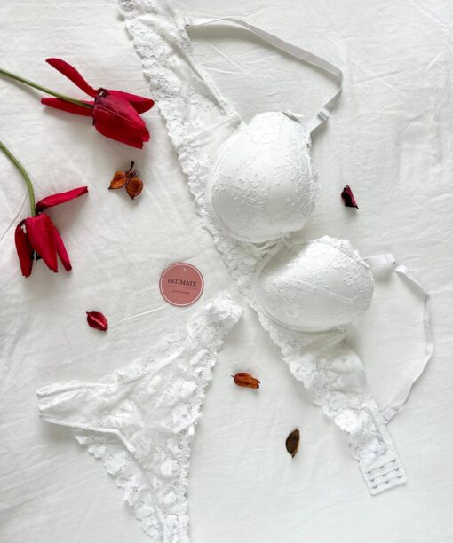 Soutien De Gorge et Culotte Dentelle Florale Blanc
