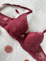 Soutien De Gorge et Culotte Dentelle Florale Rouge Bordeaux – Image 2
