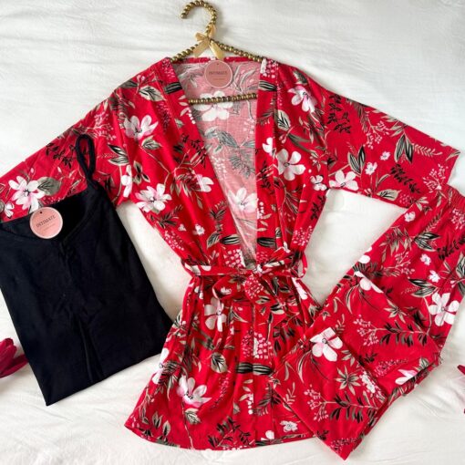 Pyjama 3 Pièces Coton Rouge & Noir