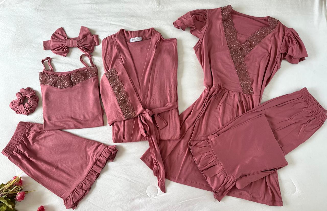 IMG-20251003-WA0076 Parure Coton Viscose Vieux Rose 5 pièces & 2 Accessoires – Image 1