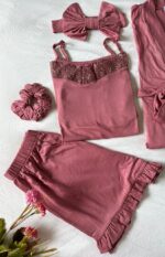 Parure Coton Viscose Vieux Rose 5 pièces & 2 Accessoires – Image 3