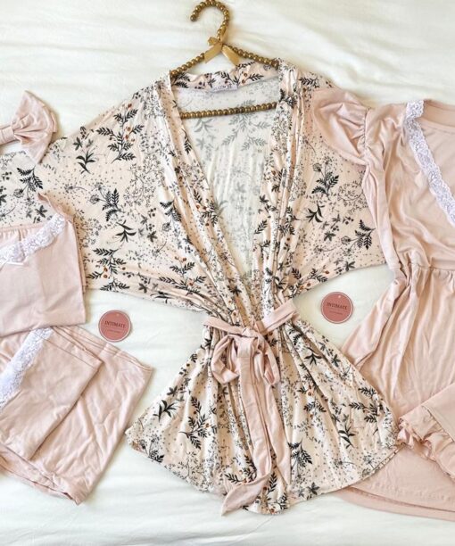 Parure Coton Viscose Nude & Fleuri 5 pièces & 2 Accessoires