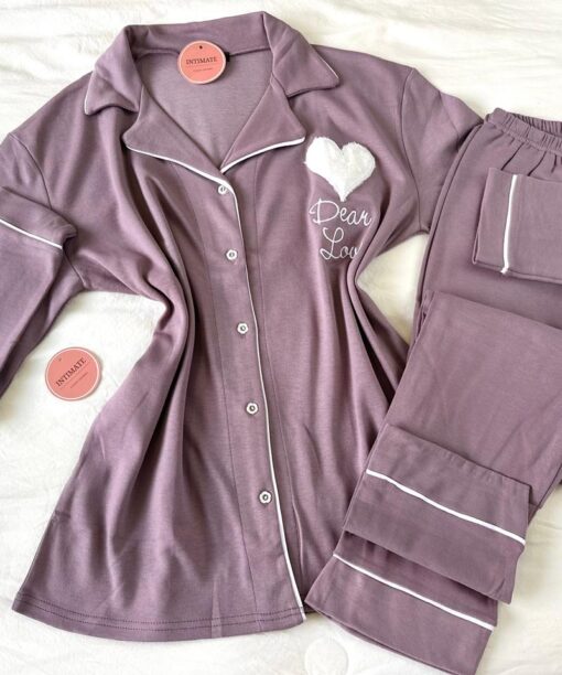 Pyjama Chemise Coton Molletonné Violet