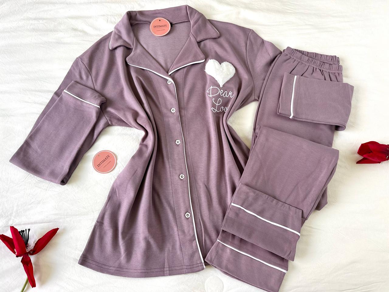 IMG-20251003-WA0136 Pyjama Chemise Coton Molletonné Violet – Image 1
