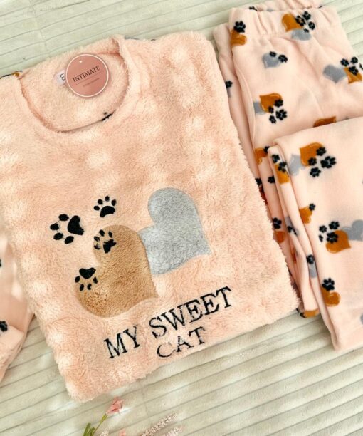 Pyjama Polaire Corail "My Sweet Cat"