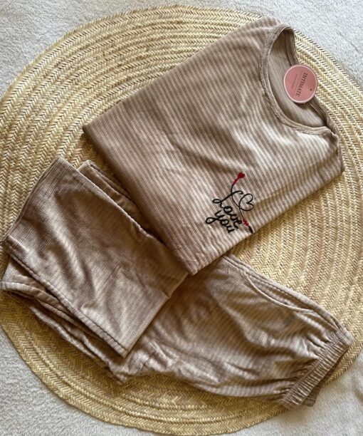 Pyjama Velours Beige "I Love You"