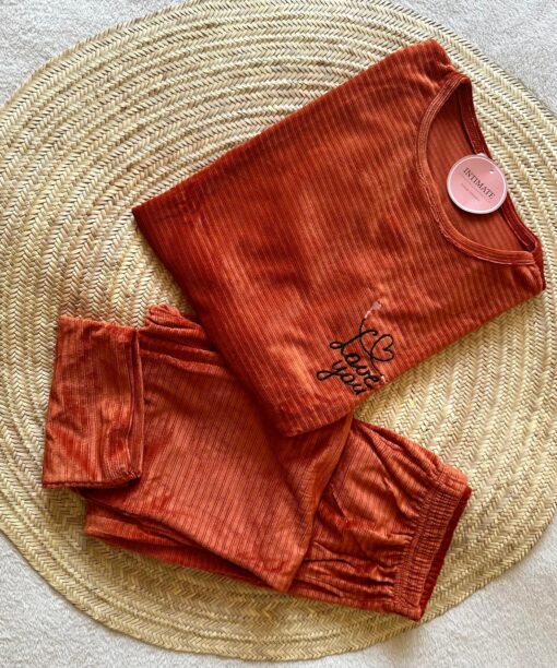Pyjama Velours Orangé "Love You"