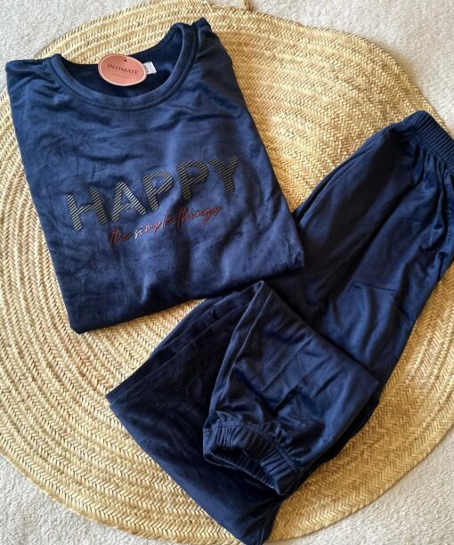 Pyjama Velours Bleu "Happy"