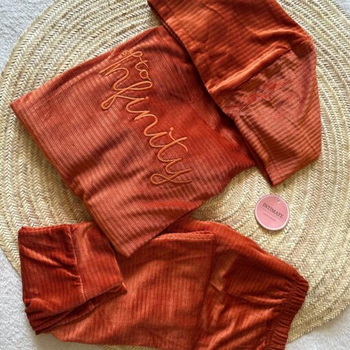 Pyjama Velours Capuche Orangé "INFINITY"