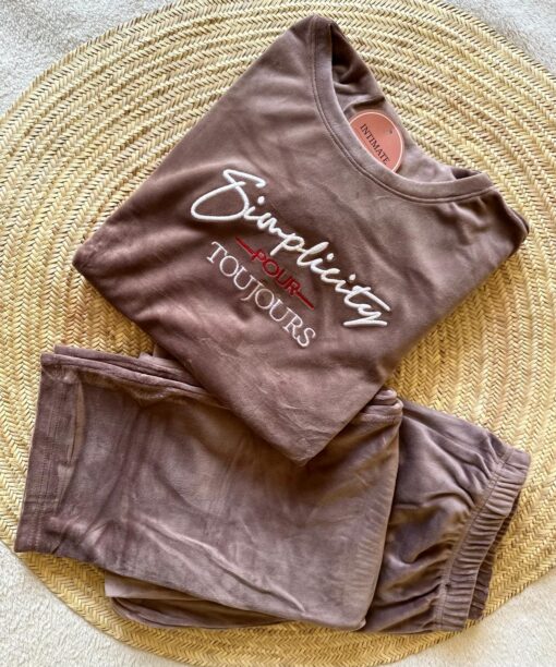 Pyjama Velours Beige Foncé "Simplicity Pour Toujours"