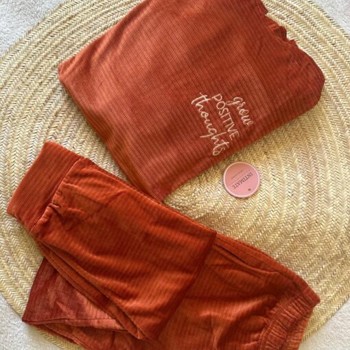 Pyjama Velours Capuche Orangé "Grow Positive"
