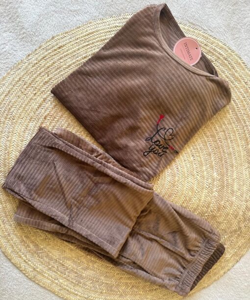 Pyjama Velours Marron "I Love You"