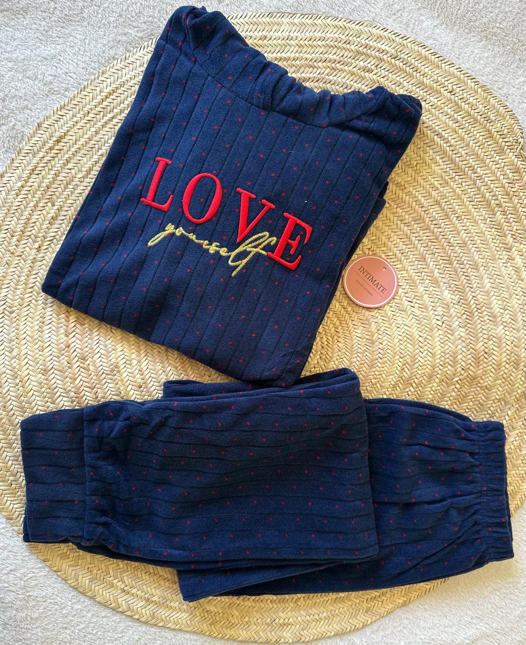 IMG-20251017-WA0082 Pyjama Polaire Capuche Bleu Marine Love Yourself – Image 1