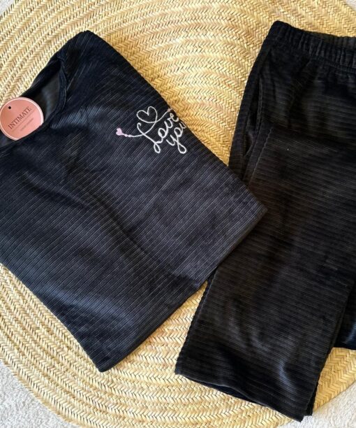 Pyjama Velours Noir "I Love You"