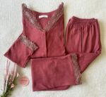 Pyjama Chemise Velours Soft & Dentelle Rose Nude