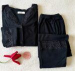 Pyjama Chemise Velours Soft & Dentelle Noir