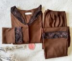 Pyjama Chemise Velours Soft & Dentelle Marron