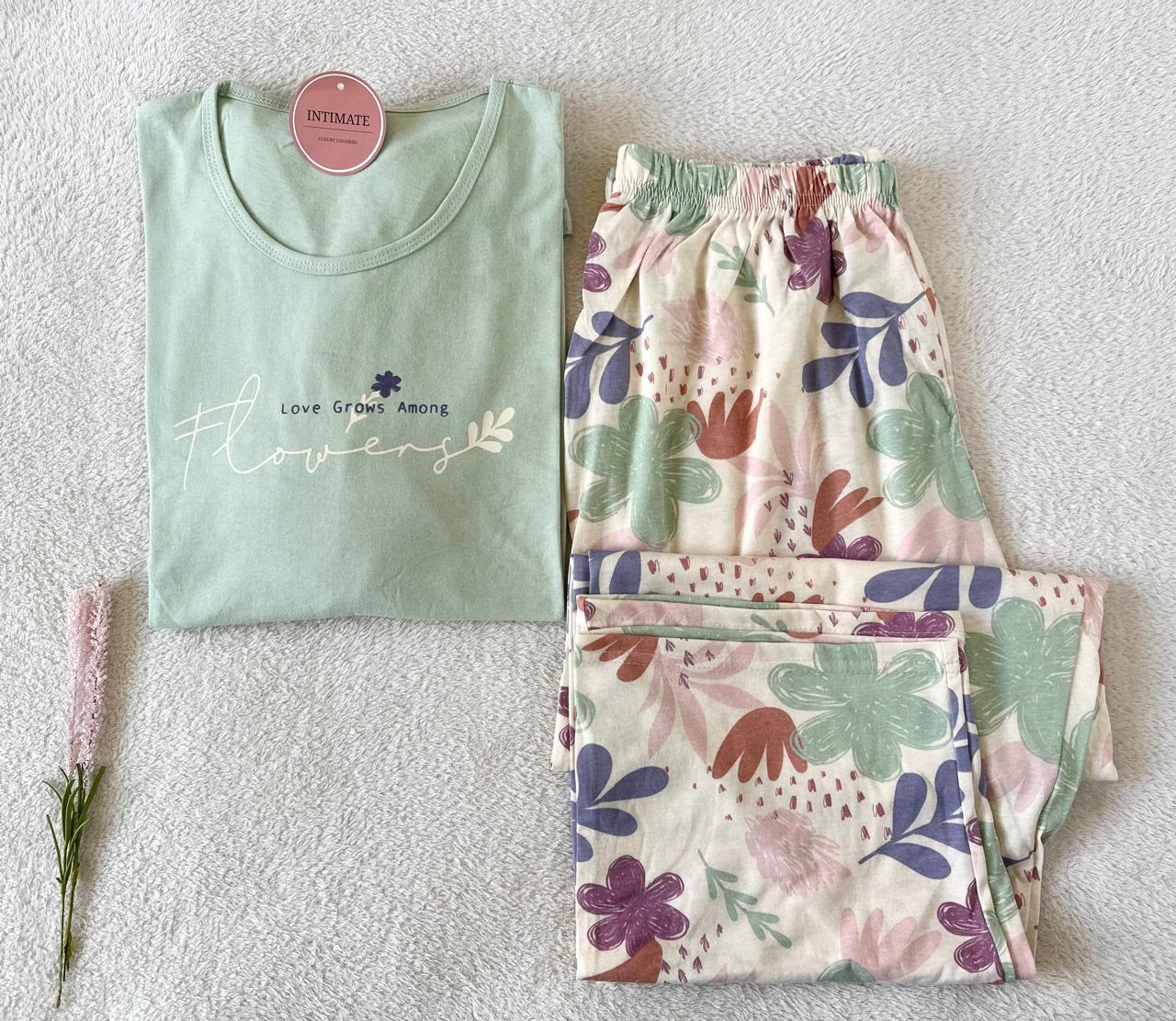 IMG-20251021-WA0055 Pyjama Coton Vert "Love Grows Among Flowers" – Image 1