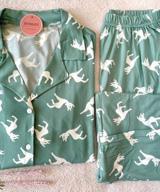 Pyjama Chemise Manches Longues Vert Doux Imprimé