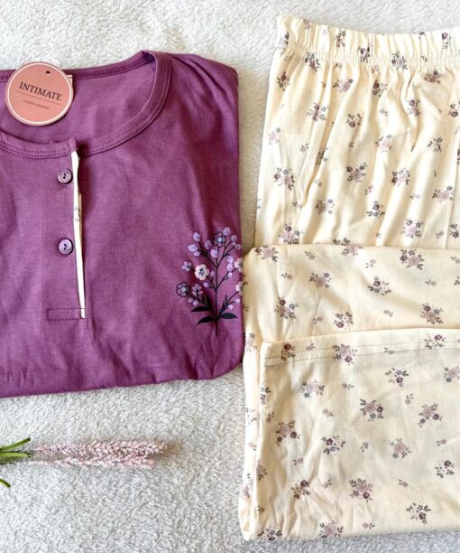 Pyjama Coton Aubergine Fleuri