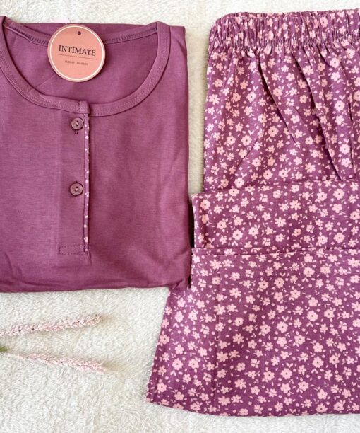 Pyjama Coton Aubergine & Fleuri