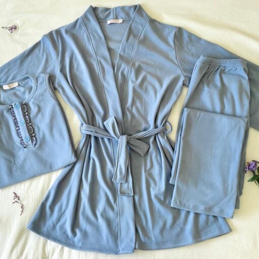 Parure Polaire & Dentelle Bleu Ciel 3 Pièces