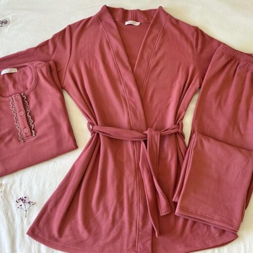 Parure Polaire & Dentelle Rose Nude 3 Pièces