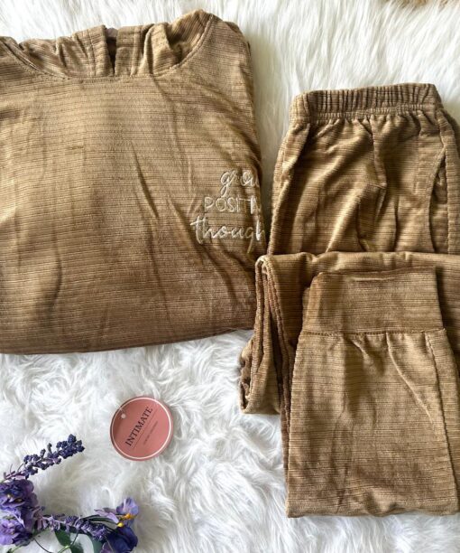 Pyjama Velours Capuche Taupe "Grow Positive"