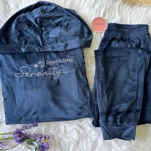 Pyjama Velours Capuche Bleu "Sparkling Serenity"