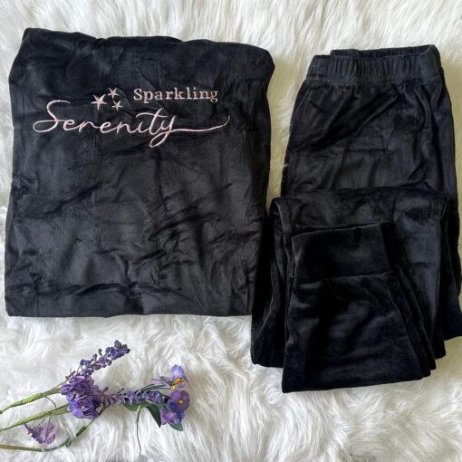 Pyjama Velours Capuche Noir "Sparkling Serenity"